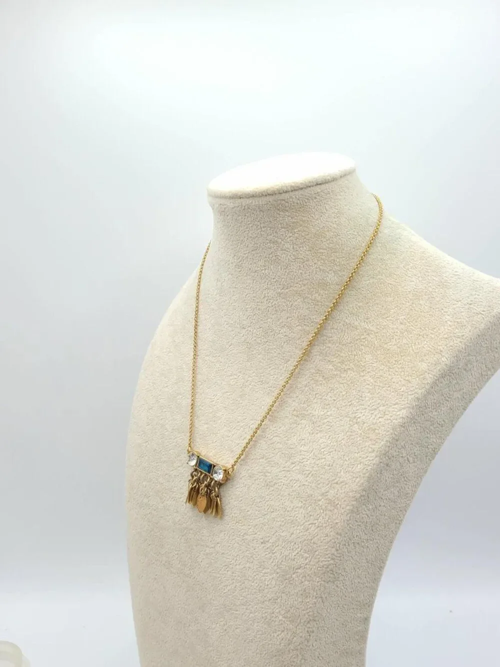 J Crew Delicate Gold Tone Green Clear Crystal Necklace